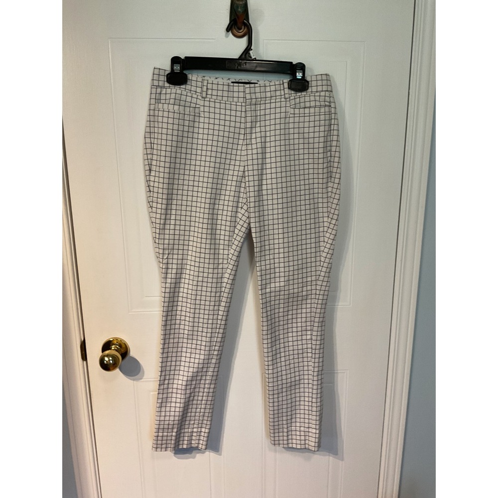 Banana Republic Sloan Pants Womens 2 White Excellent Windowpane Plaid Slim Ankle